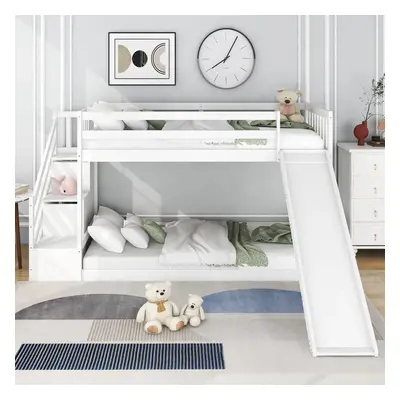 Solid Wood Bunk Children Bed Frame with Stair, Slide, Drawer