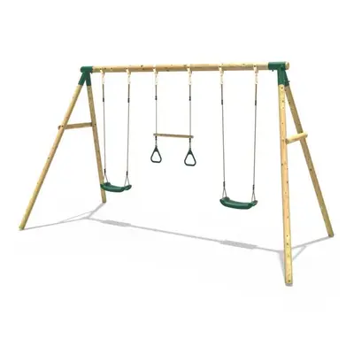 Rebo Wooden Garden Swing Set with Swings and Trapeze Bar - Comet Green