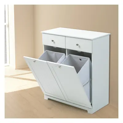 (White) WestWood Modern Bathroom Tilt-Out Laundry Cabinet With Laundry Basket Drawers