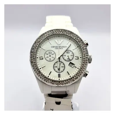 NEW EMPORIO ARMANI AR1456 WHITE DIAL CERAMIC CRYSTALS LADIES WATCH