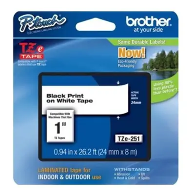 Brother TZES251 TZe Extra-Strength Adhesive Laminated Labeling Tape 1w Black on White