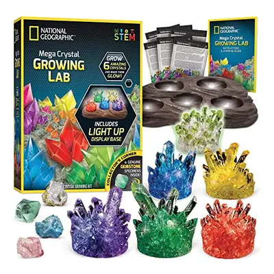 Mega Crystal Growing Kit for Kids- Grow Crystals with Light-Up Stand and Gemstones, Science Gift