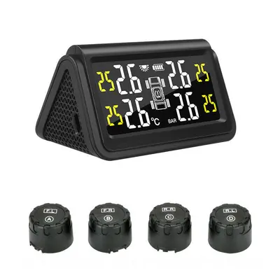 Solar Power TPMS Car Tire Pressure Monitoring Intelligent System Auto Alarm Monitor with Externa