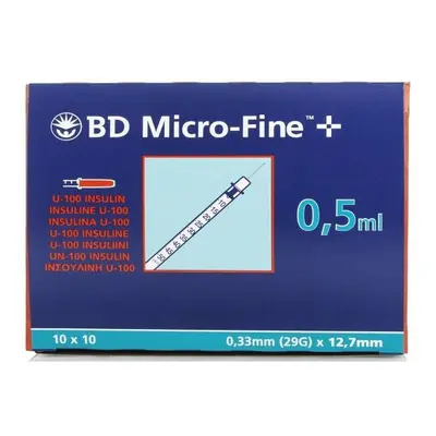 (Pack of 5) 3-4-5x BD Micro-Fine 0.5ml Syringe 0.33mm (29G) x 12.7mm Box of