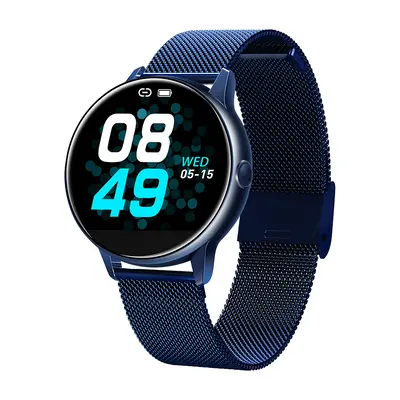 (Blue-Stainless steel) Real Full Touch Screen Quick Release Strap IP68 Heart Rate O2 Facebook Re