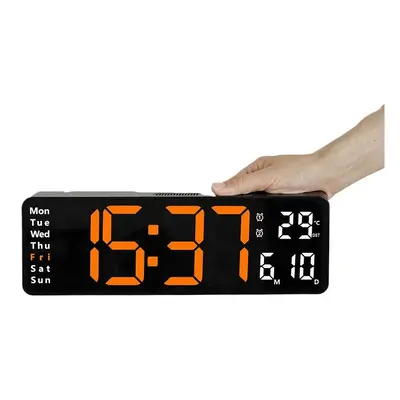 (Orange) 13-Inch LED Digital Wall Clock with Remote, Auto Brightness, Temperature, Date, Week Di