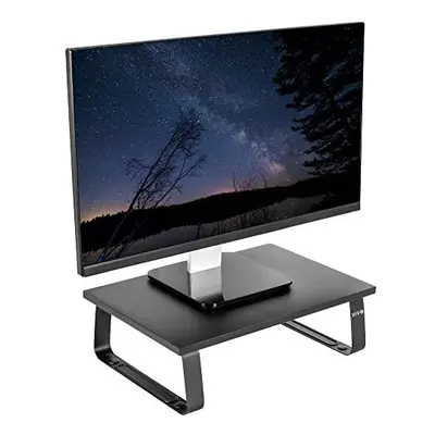 VIVO Black Wood inch Wide Desktop Stand | Ergonomic Monitor Riser and Desk Tabletop Organizer (S