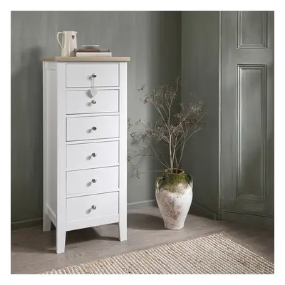 Leines Drawer Tall Chest of Drawers in White & Oak