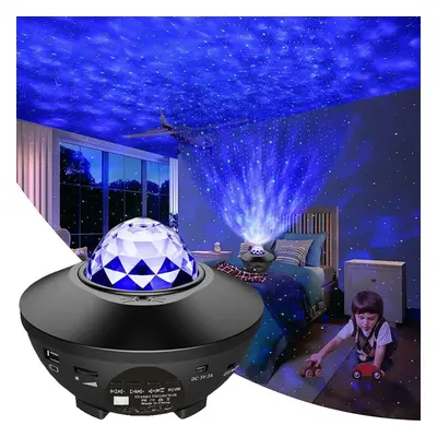 LED Star Ocean Wave Projector Night Light Galaxy Starry Sky Projector Night Lamp With Music Blue