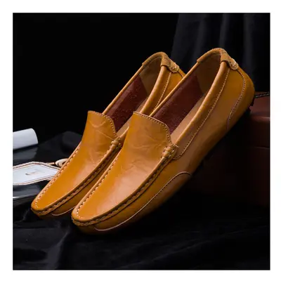 (Brown Beige-44) Men Casual Loafers Comfortable Leather Casual Shoes Men Sneakers Spring Male Wa