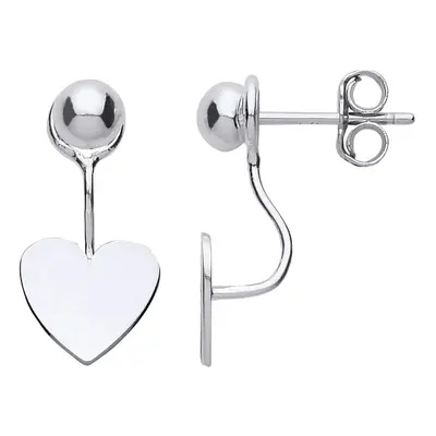 Jewelco London Ladies Sterling Silver Convertible Love Heart Ball Stud Drop Jacket Earrings - GV