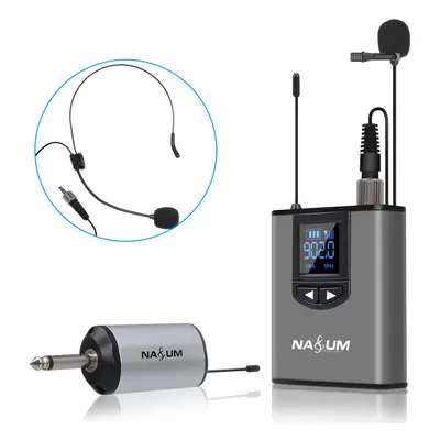 UHF Wireless Headset Microphone/Lavalier Lapel Mic with Bodypack Transmitter and Mini Rechargeab