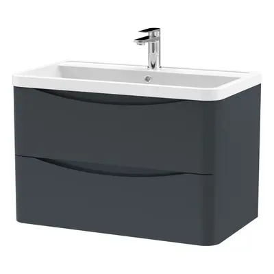 Wall Hung Drawer Vanity Basin Unit with Polymarble Basin, 800mm - Soft Black