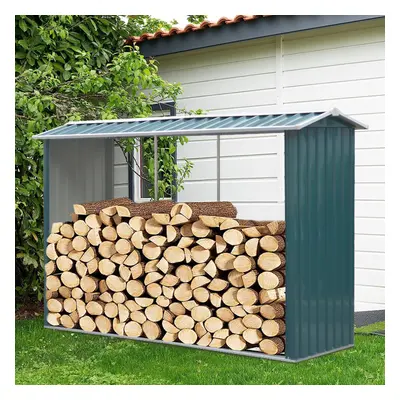 Outdoor Garden Steel Log Storage Shed Green