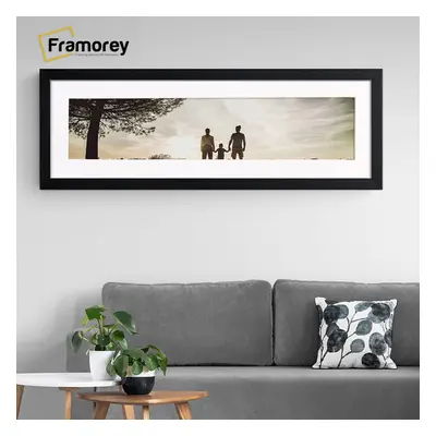 (Black With White Mount, 100x35CM Pic (110x45CM Frame)) Panoramic Size Ash Black Picture Frame P