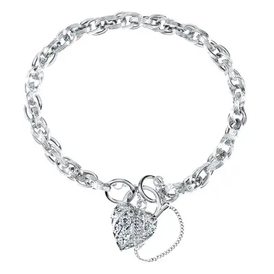 Jewelco London 9ct White Gold Padlock Charm Bracelet 5mm 7.5 inch 19cm - BT1AXL624W