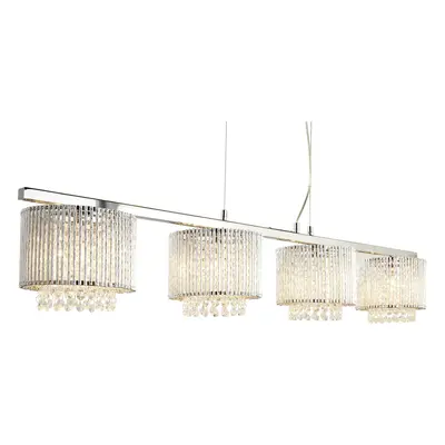 4 Light Ceiling Bar In Chrome Clear Crystal Drops