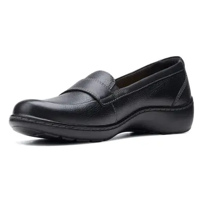 Clarks Women's Cora Daisy Loafer Black Tumbled Leather 9.5 Wide