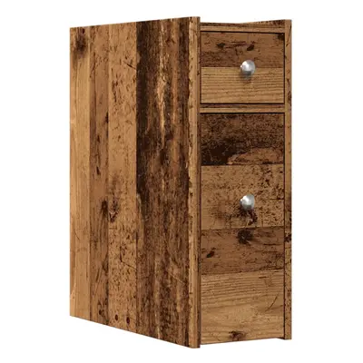 (old wood) vidaXL Narrow Bathroom Cupboard with Wheels Cabinet Engineered Wood