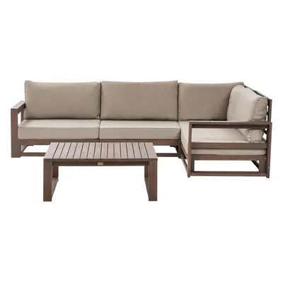 Corner Sofa Lounge Set TIMOR Certified Acacia Wood Dark Wood