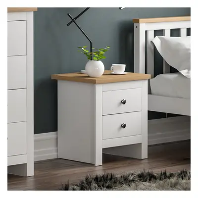 (White & Oak) Arlington Drawer Bedside Chest Cabinet Oak Top