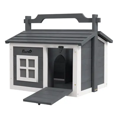 PawHut Rabbit Hutch Indoor Outdoor w/ Top Handle, Openable Roof - Grey