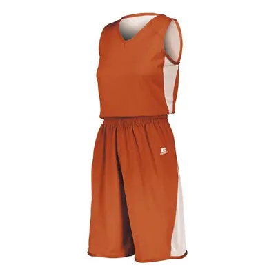 Russell 5R6DLX.BOW.S Ladies Undivided Single Ply Reversible Shorts, Burnt Orange & White - Small