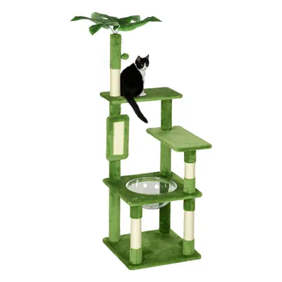 PawHut 142cm Cat Tree Tower w/ Scratching Post, Hammock, Ball, Platforms, Green