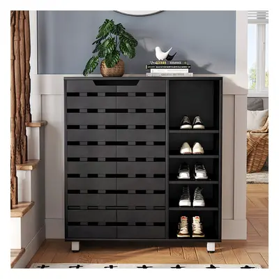 5-Tier Black Shoe Cabinet with Doors