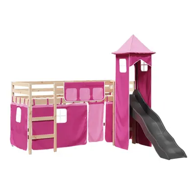 (pink, x cm) vidaXL Kids' Loft Bed with Tower Children Bed Frame Bunk Bed Solid Wood Pine