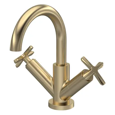 Connect Mono Basin Mixer Tap with Crosshead Handles & Push Button Waste - Brushed Brass - Balter