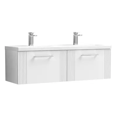 Retro Drawer Wall Hung Vanity Unit with Double Ceramic Basin - 1200mm - Satin White - Balterley