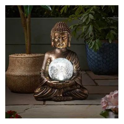 Solar Gazing Buddha Garden Statue Light Up Colour Changing LED Ball Buddha God