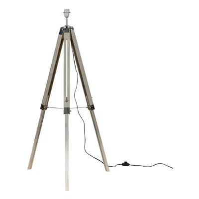 Modern Distressed Wood and Silver Chrome Tripod Floor Lamp Base