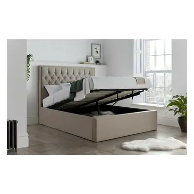 (5FT Kingsize) Wilford Oatmeal Fabric Ottoman Storage Bed