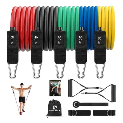 5 Pcs 150LBs Fitness Resistance Band Set Sport Pull Rope with Metal Foot Ring Handle Storage Bag