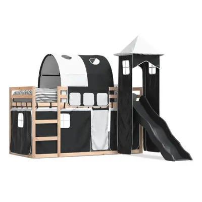 (black, x cm) vidaXL Bunk Bed with Slide and Curtains Twin Sleeper