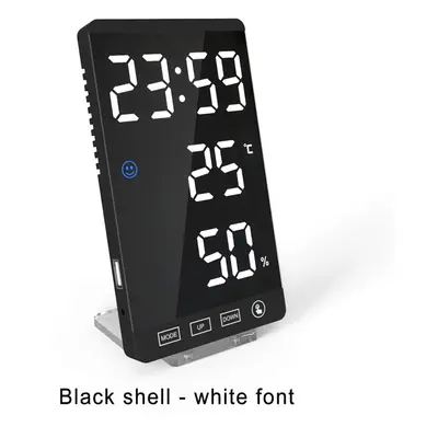 (Black shell - white font) LED Digital Alarm Clock Snooze Mirror Alarm Clock with USB Charging P