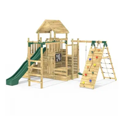 Rebo Modular Wooden Climbing Frame Playset - M26 Swings, Monkey Bars & Den