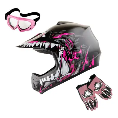 WOW Youth Kids Motocross BMX MX ATV Dirt Bike Helmet Dragon Pink gogg