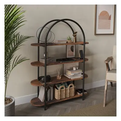 (Rustic Brown) Tier Wooden Shelving Arched Industrial Storage Bookcase Shelves