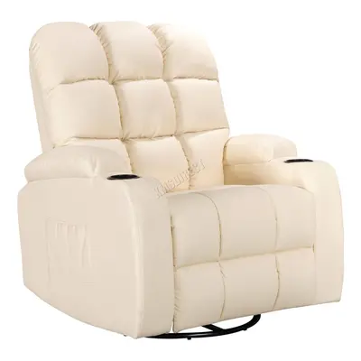 (Cream) WestWood Massage Cinema Recliner Sofa Chair PU Leather Armchair Swivel MLS12