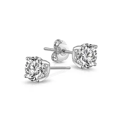 Sterling Silver 5mm Round Earrings Created with Zircondia Crystals