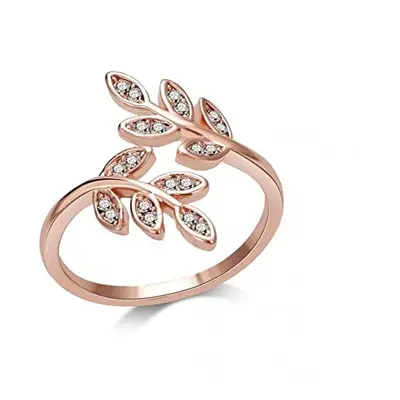 Philip Jones Rose Gold Plated Adjustable Leaf Ring Created with Zircondia? Crystals