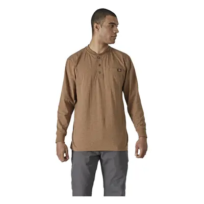 Dickies Mens Long Sleeve Heavyweight Henley Brown Duck Single Dye Hea