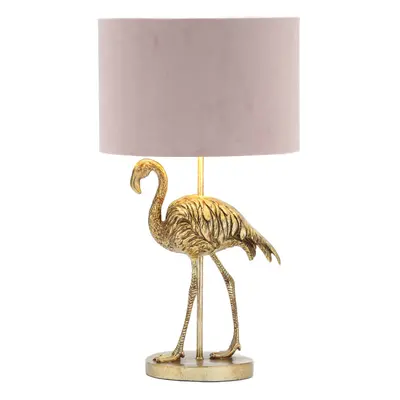 Litecraft Fliss Flamingo Table Lamp With Pink Velvet Shade - Brass