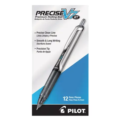 Pilot Precise V7RT Retractable Rollerball Pen Needle Point Black Ink 0.7mm Fine Point Each