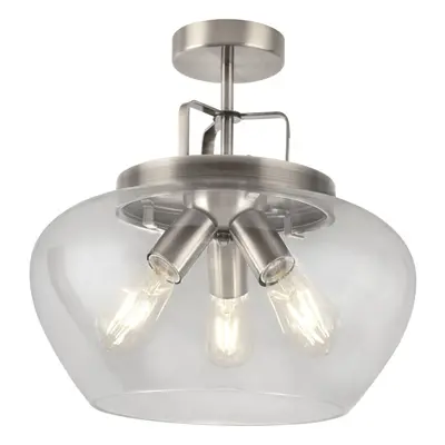 Searchlight Boule Light Semi Flush Satin Silver/Clear