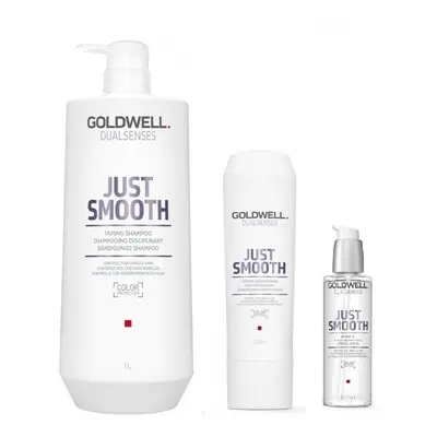 Goldwell Dualsenses Just Smooth Taming Shampoo 1000ml, Conditioner 200ml and Oil 100ml