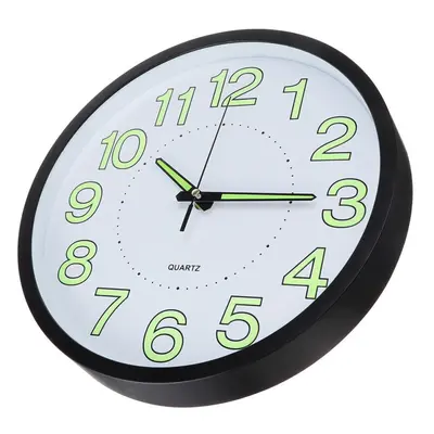 (Black) 12'' Luminous Wall Clock Glow In The Dark Silent Quartz Indoor Outdoor Home